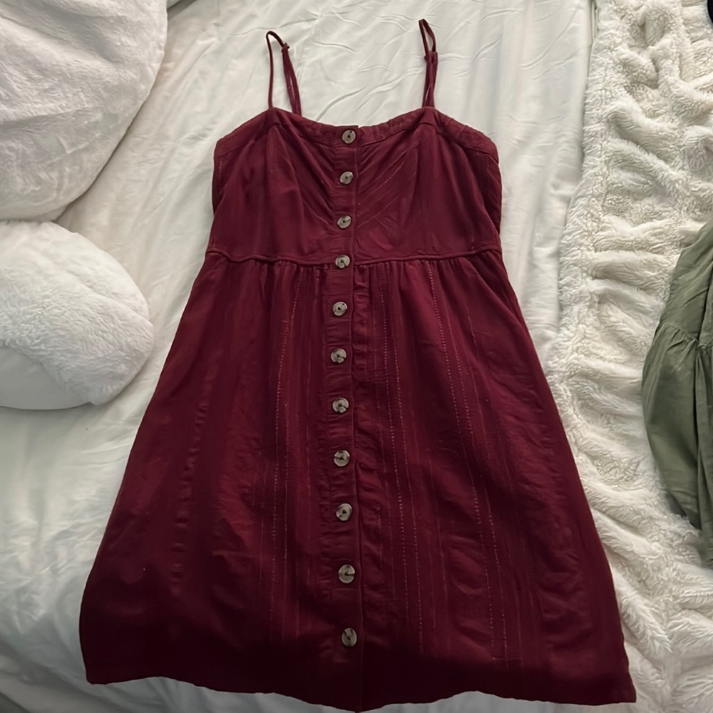 maroon overall dress